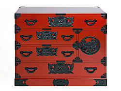 Meuble japonais / commode / tansu laqué rouge